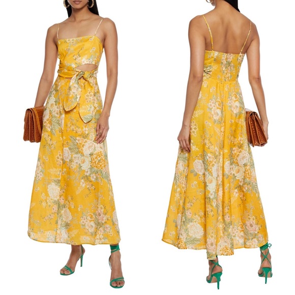 Zimmermann Amelie Scarf Tie Cutout Detail Floral Linen Maxi Dress Size 4 - Picture 1 of 13